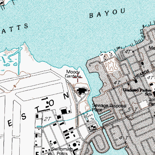 Topographic Map of Moody Gardens, TX