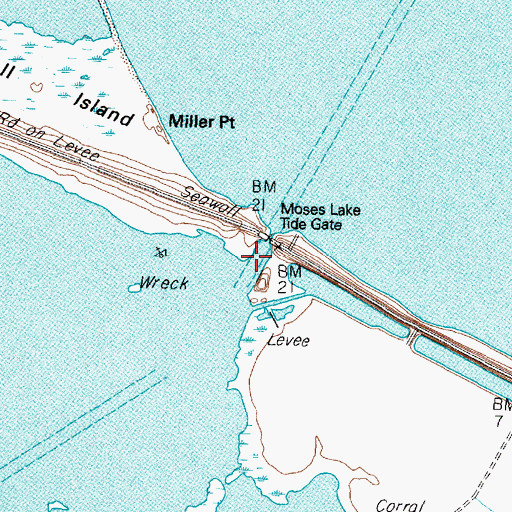 Topographic Map of Moses Lake Tide Gate, TX