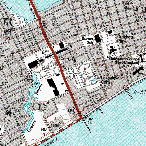 Topographic Map of Municipal Cemetery, TX