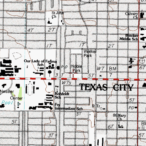 Topographic Map of Noble Park, TX