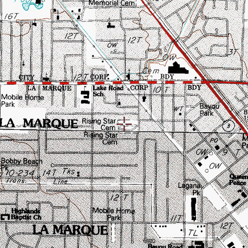 Topographic Map of Rising Star Cemetery, TX