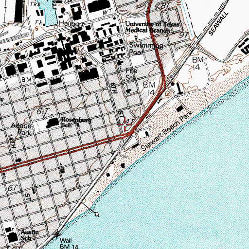 Topographic Map of Stewart Beach Park, TX