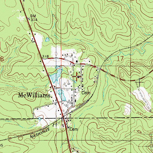 Topographic Map of McWilliams Church, AL