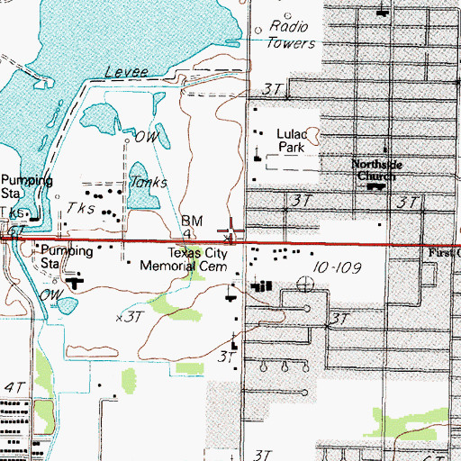 Topographic Map of Texas City Memorial Cemetery, TX