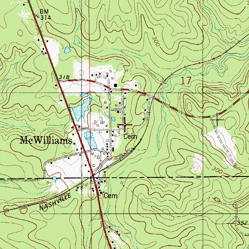 Topographic Map of McWilliams Church, AL