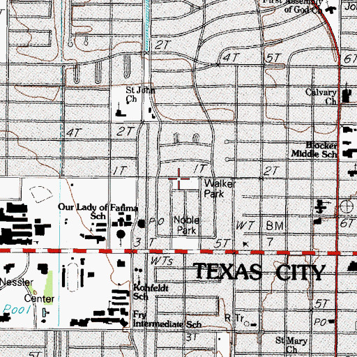 Topographic Map of Walker Park, TX