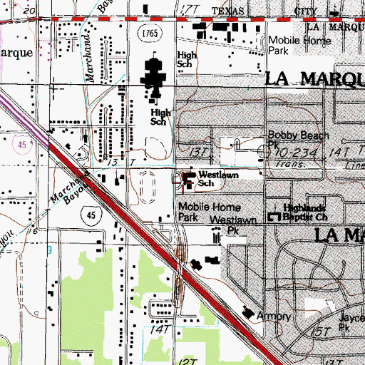 Topographic Map of Westlawn Elementary School, TX