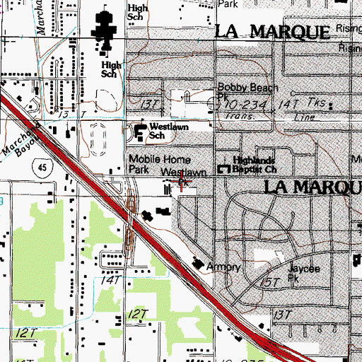 Topographic Map of Westlawn Park, TX