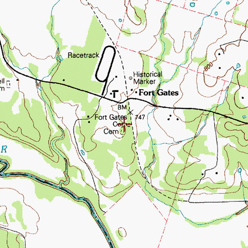 Topographic Map of Fort Gates Cemetery, TX