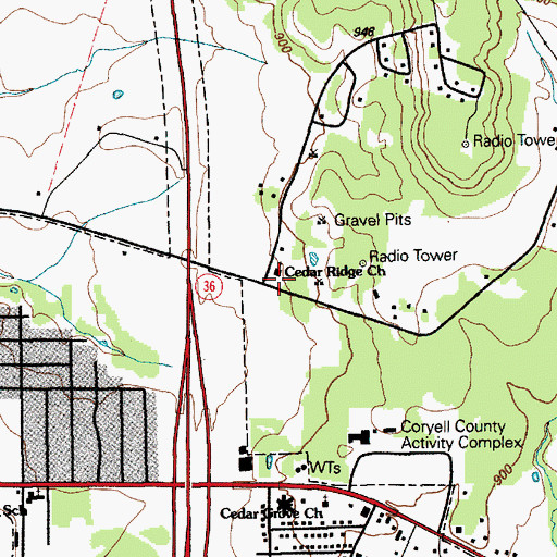 Topographic Map of Cedar Ridge Church, TX