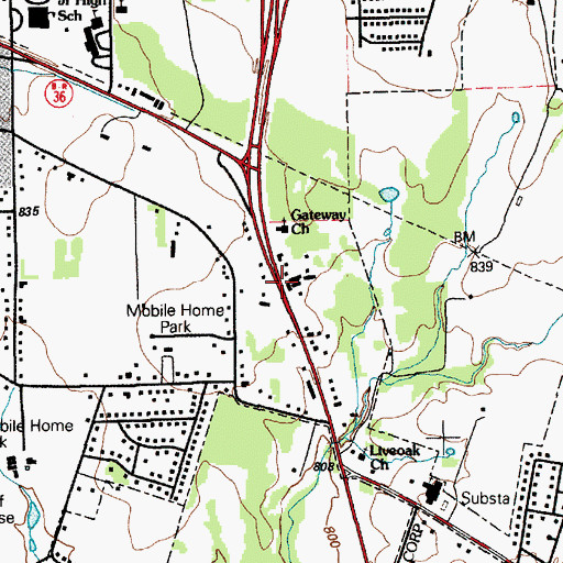 Topographic Map of Gateway Church, TX