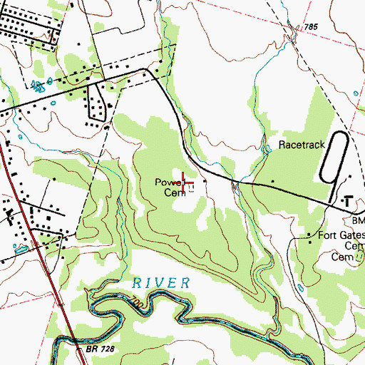 Topographic Map of Powell Cemetery, TX