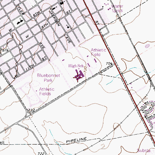 Topographic Map of McGregor High School, TX