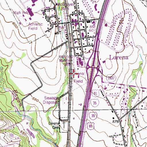 Topographic Map of Evans Field, TX