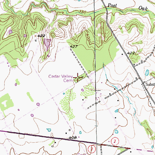 Topographic Map of Cedar Valley Cemetery, TX