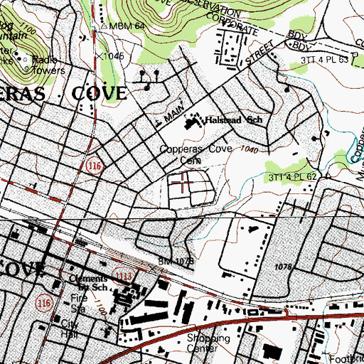 Topographic Map of Copperas Cove Cemetery, TX