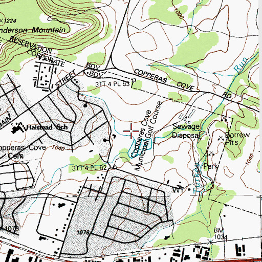 Topographic Map of Copperas Cove Municipal Golf Course, TX