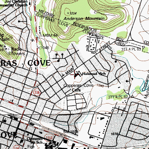 Topographic Map of Halstead School, TX
