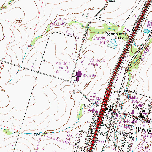 Topographic Map of Troy High School, TX