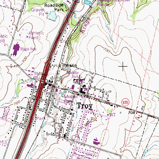 Topographic Map of Troy Middle School, TX