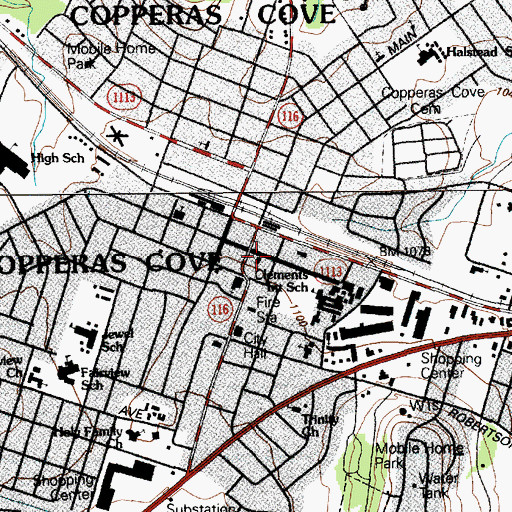 Topographic Map of KOOV Radio Tower (Copperas Cove), TX