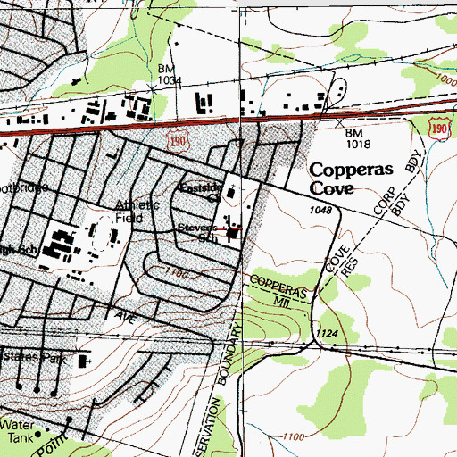 Topographic Map of Mae Stevens Elementary School, TX