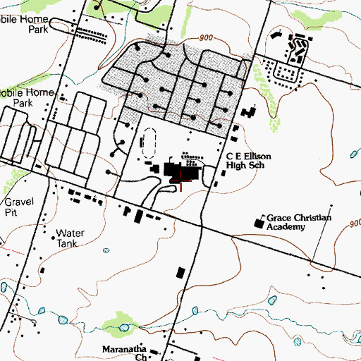 Topographic Map of C E Ellison High School, TX