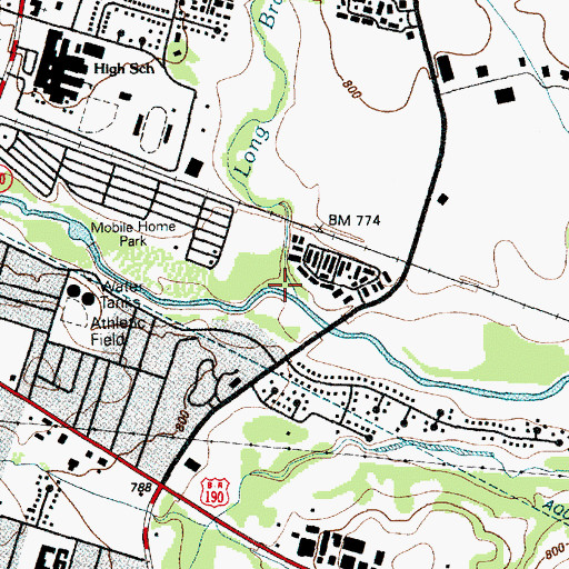 Topographic Map of Long Branch, TX