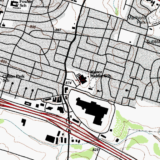 Topographic Map of Manor Middle School, TX