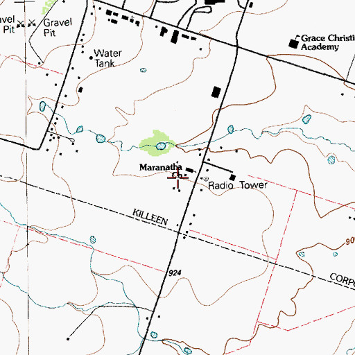 Topographic Map of Maranatha Church, TX