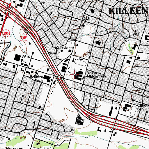 Topographic Map of Nolan Middle School, TX