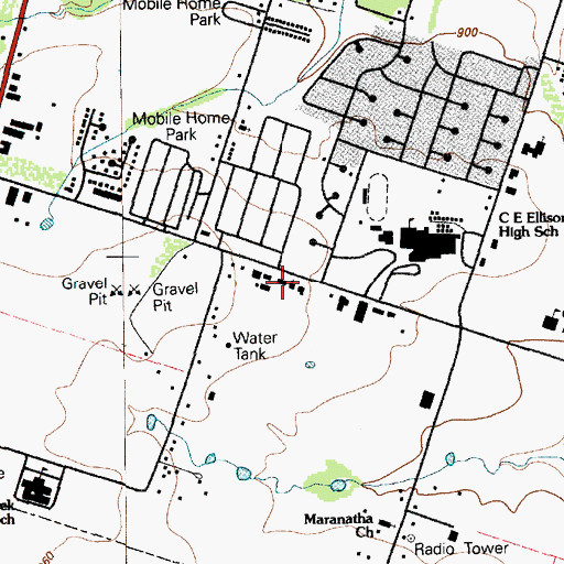 Topographic Map of Tabernacle Baptist Church, TX