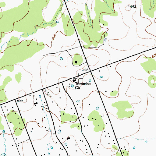 Topographic Map of Trimmier Church, TX