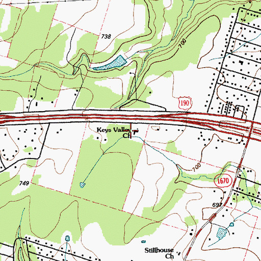 Topographic Map of Keys Valley Church, TX
