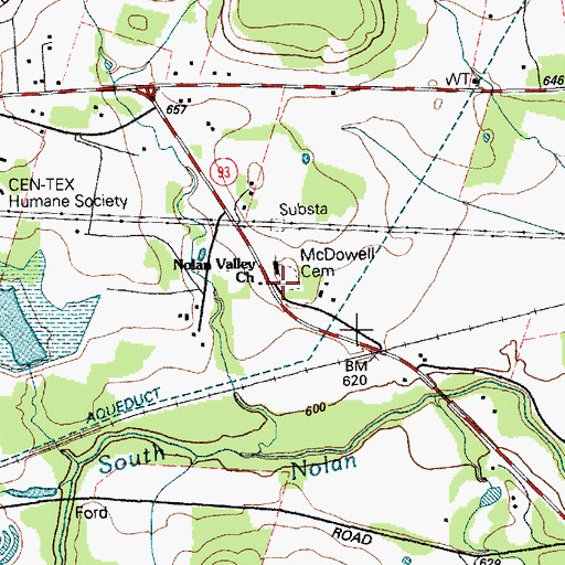 Topographic Map of McDowell Cemetery, TX
