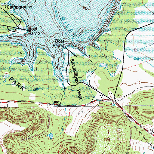 Topographic Map of Riversbend Park, TX