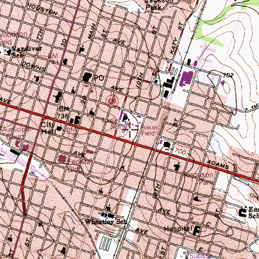 Topographic Map of Baker Field, TX