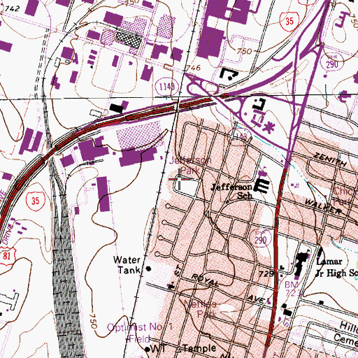 Topographic Map of Jefferson Park, TX