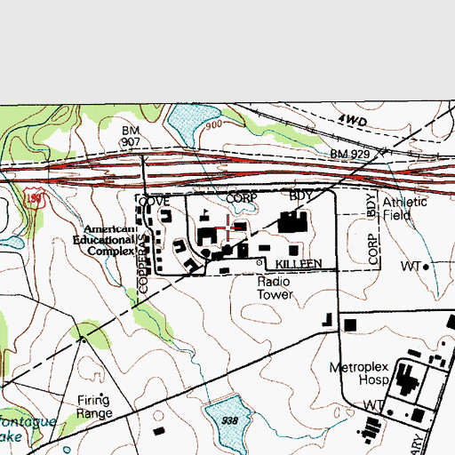 Topographic Map of American Educational Complex, TX