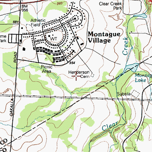 Topographic Map of Henderson Cemetery, TX