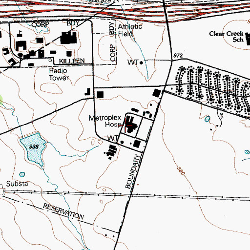 Topographic Map of Metroplex Hospital, TX