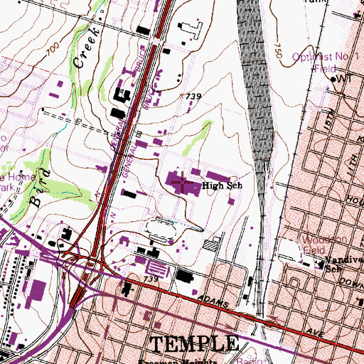Topographic Map of Temple High School, TX