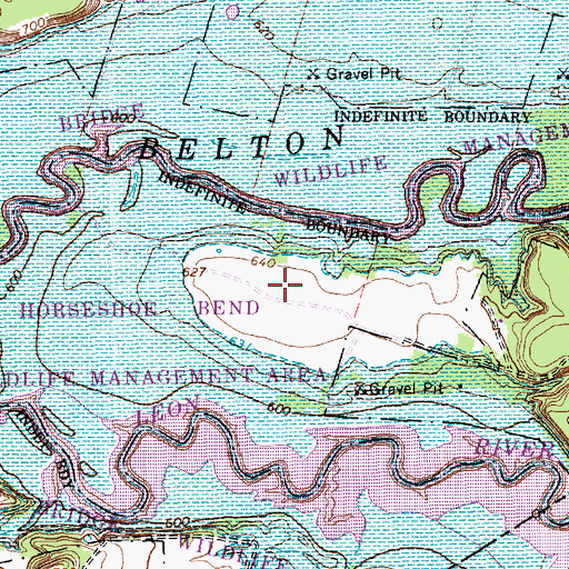 Topographic Map of Horseshoe Bend Wildlife Management Area, TX