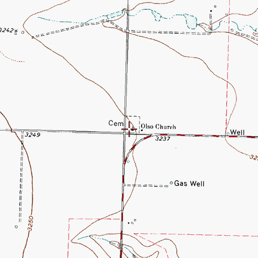 Topographic Map of Olso Church, TX