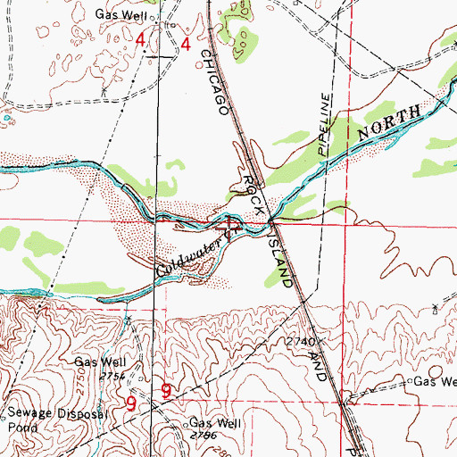 Topographic Map of Coldwater Creek, OK