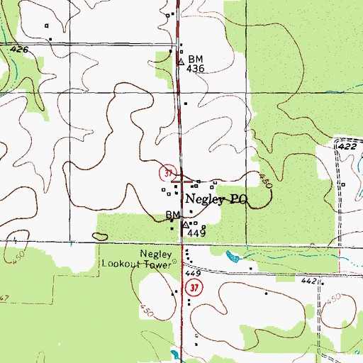 Topographic Map of Negley Post Office (historical), TX