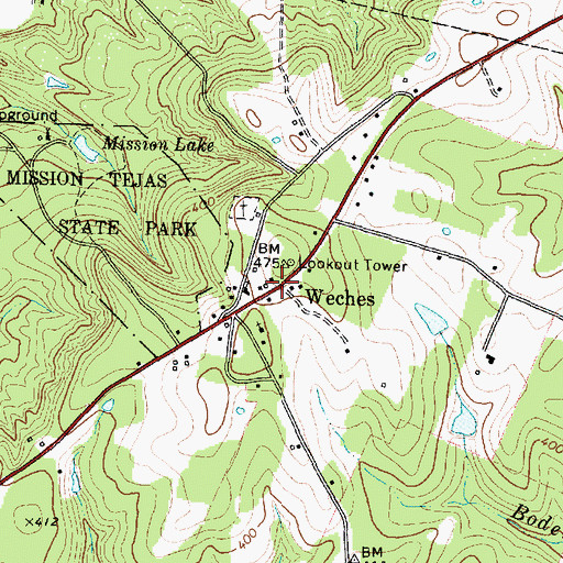 Topographic Map of Weches, TX