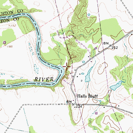 Topographic Map of Halls Bluff Post Office (historical), TX