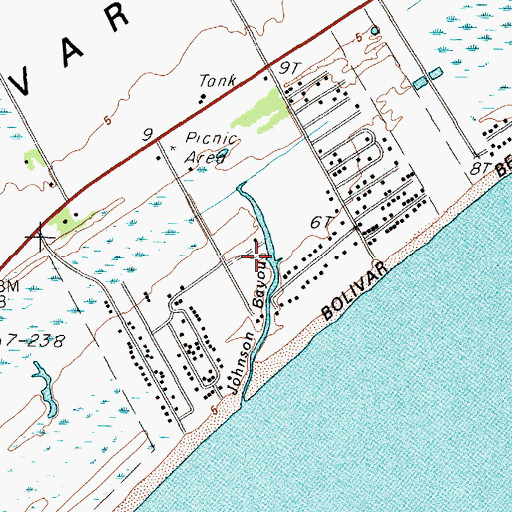 Topographic Map of Johnson Bayou, TX