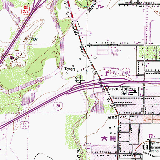 Topographic Map of KNTS-AM (Abilene), TX